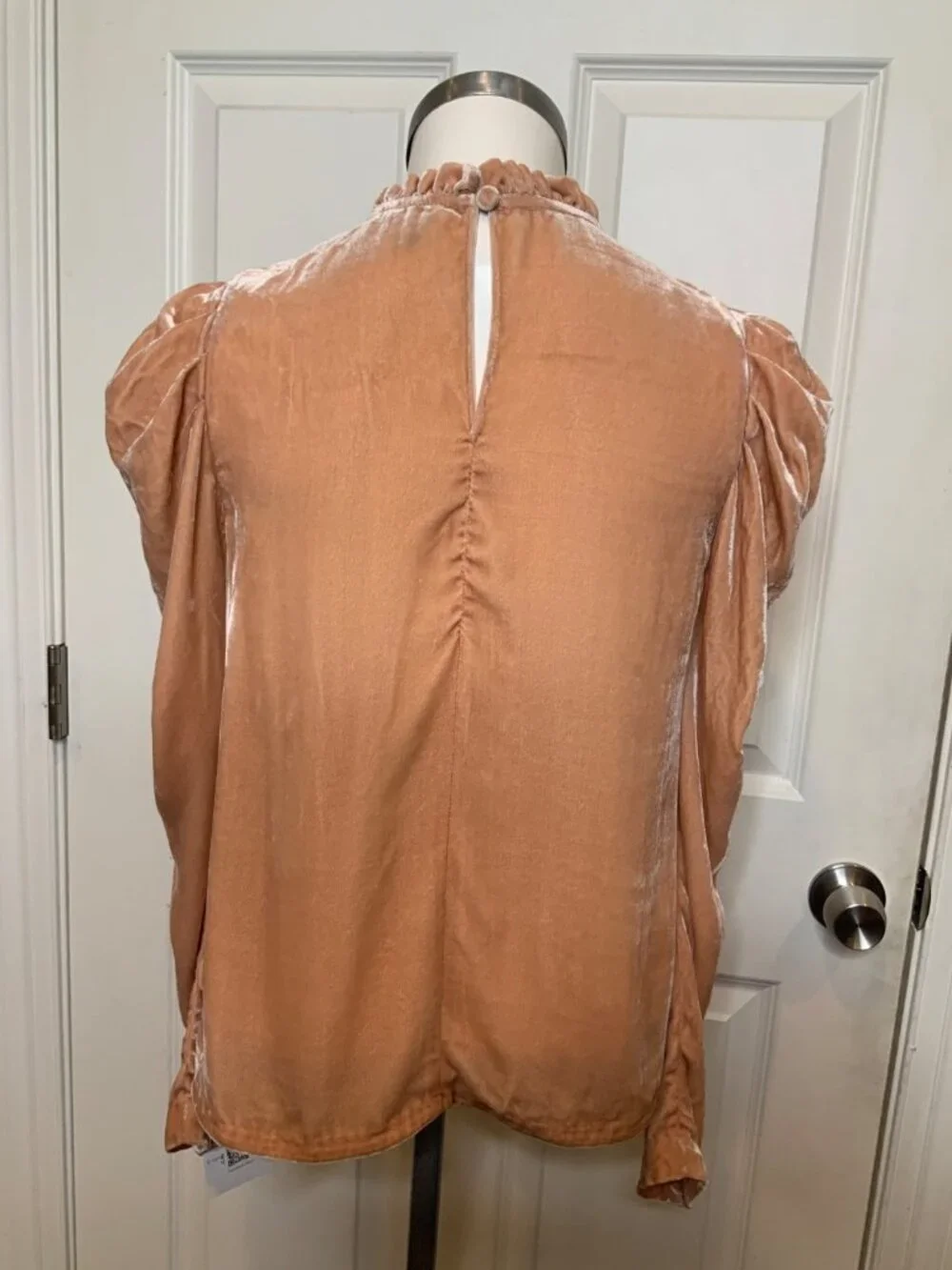 Ulla Johnson Peach Silk Velvet Puff Sleeve Ruffle Giles Blouse, Size 0